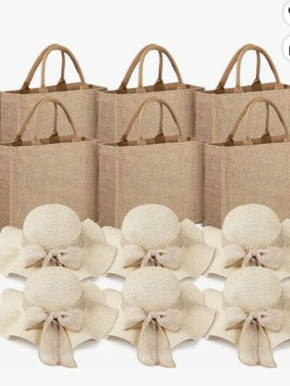 12 Pcs Burlap Jute Tote Bag and Straw Hat Set